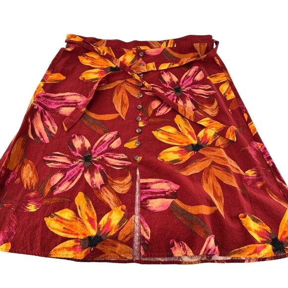 NYCC Floral Button-Front Skirt XL Red Orange Purple Linen Blend Tropical Maxi - Picture 9 of 16